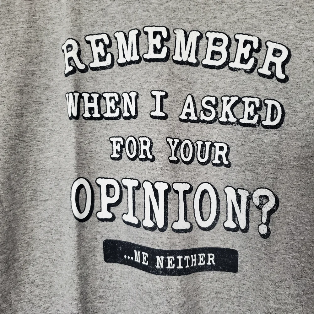 NWT Remember When I Asked For Your Opinion? Me Neither Mens, Gray, Medium Tshirt